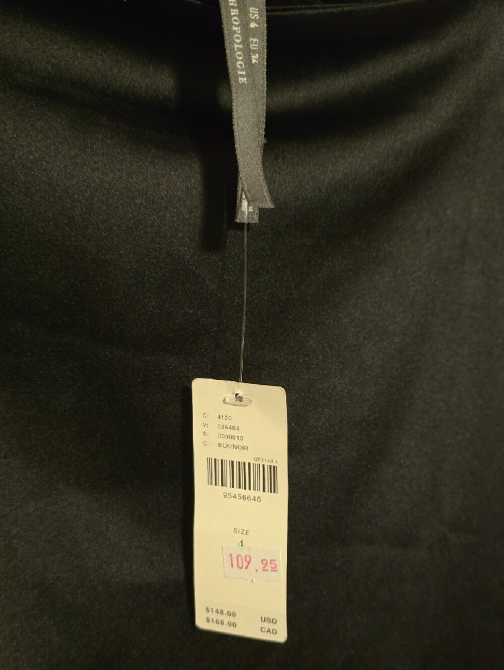 Anthropologie Black Satin Ruffle-Hem Midi Skirt - Picture 3 of 3